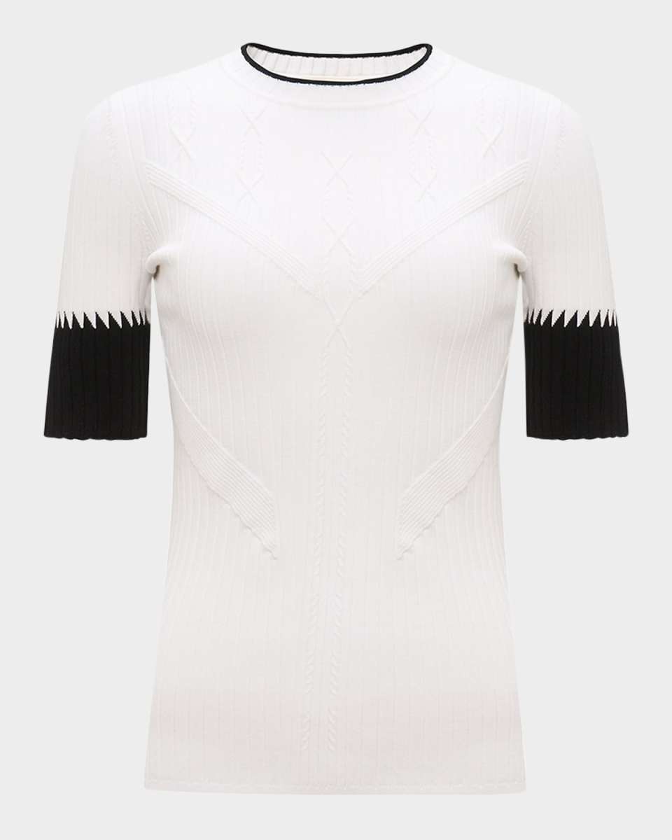 Medora Ribbed Cable-Knit Crewneck Sweat